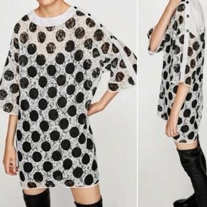 NWT Zara Lace Polka Dot Dress Black/White Size S